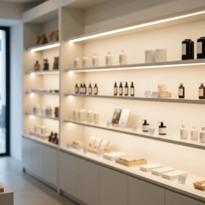 Organized modern clothing store interior with neatly arranged inventory
