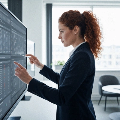 Professional logistics manager reviewing supply chain data on a digital screen