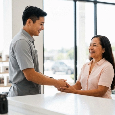Professional retail employee assisting a customer in a modern Australian store